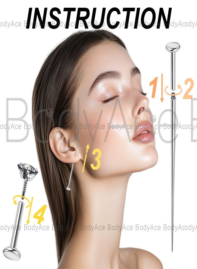 BodyAce F136 Titanium Body Piercing Studs, 16G Flat Back Cartilage Earring Studs with Piercing Taper, Internally Threaded Labret Lip Ring Conch Tragus Stud [Hollow Heart With Zircon] - Image 3